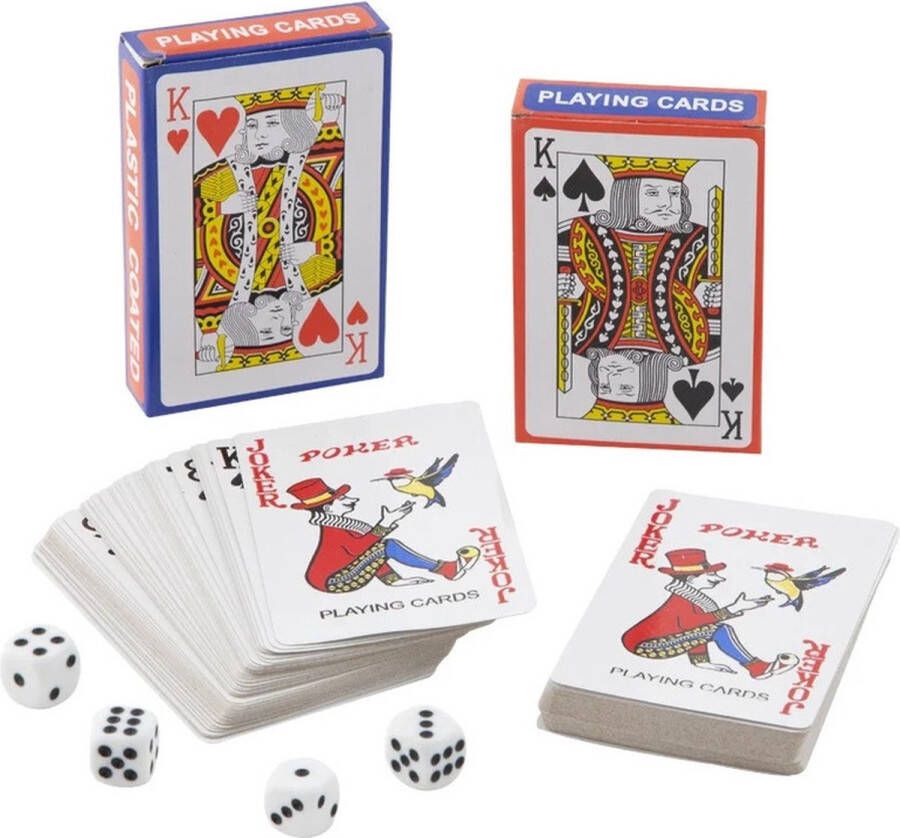 Grafix 2x Pakjes speelkaarten inclusief 4 dobbelstenen pokerkaarten kaartspellen