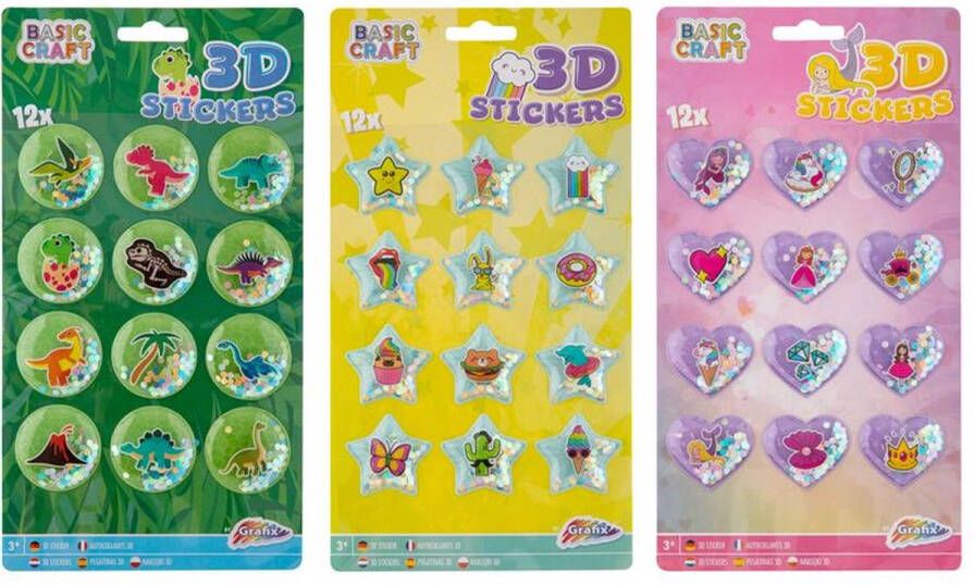 Grafix 3D glitter stickers 12 op vel (1 stuk) assorti