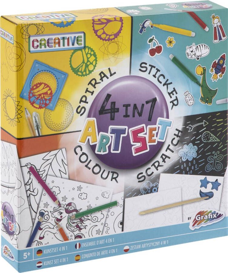 Grafix 4-in-1 Creatieve set voor kinderen Inhoud: Kleuren spirograaf tekenen stickeren & krastekeningen Knutselen voor kinderen