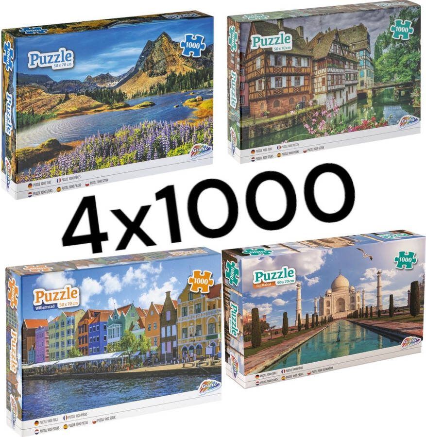 Grafix 4000 Stukjes! 4x1000 Puzzel 1000 Stukjes x4 Volwassenen Volumevoordeel Puzzels 4 Verschillende Puzzels