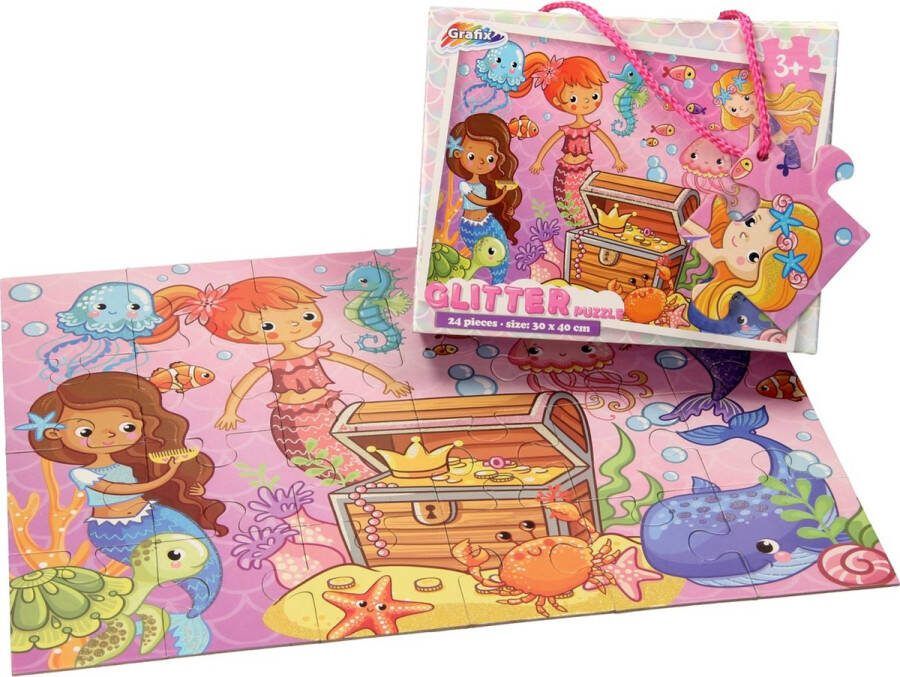 Grafix Actie: 2 glitter puzzels voor 12 euro 24 stukjes 30 x 40 cm Unicorn puzzel Zeemeermin puzzel Kinderpuzzel Puzzel 3 jaar Unicorn speelgoed