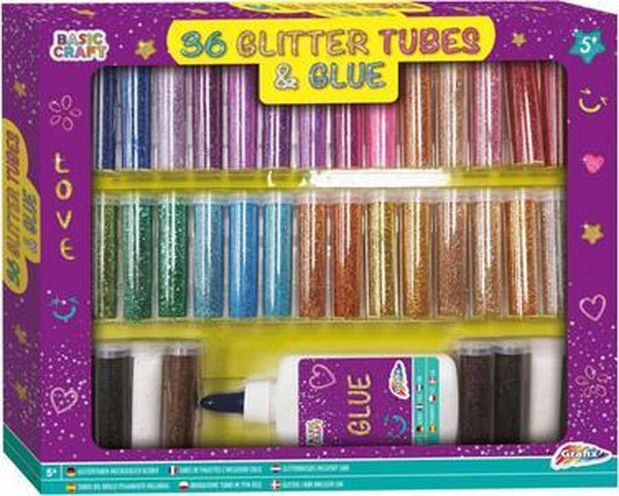 Grafix Basic Craft Glitter Tubes Set 36x10 gr knutsel hobbyset glitter en lijm set