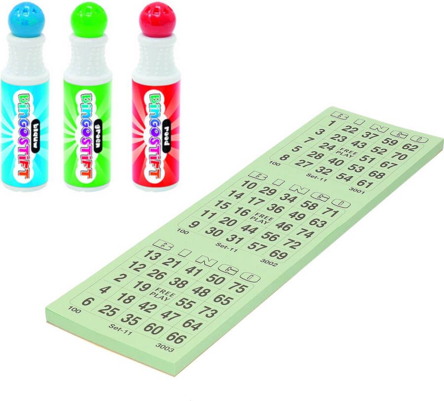 Grafix Bingo set 3x bingostiften en 100x Bingokaarten nummers 1-75