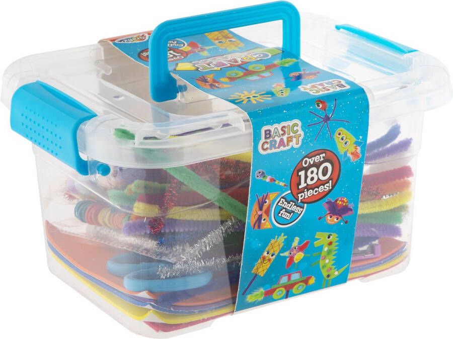 Grafix Craft Box Meer dan 180 Stuks Knutselmateriaal voor Urenlang Creatief Plezier Perfect voor Kinderen en Volwassenen Pompons Sprankelende lijm Kartelschaartje en Meer Compact en Draagbaar opbergbox