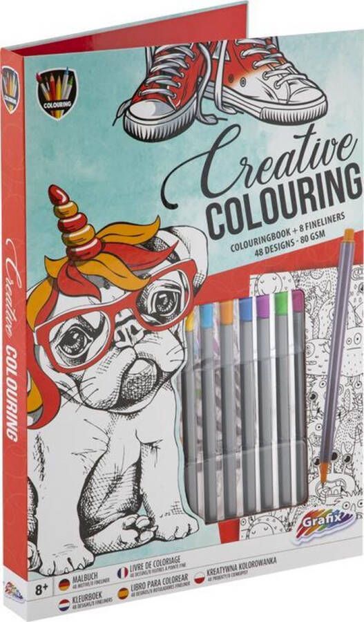 Grafix Creatief kleurboek inclusief 8 fineliners | 48 designs | All-in map |