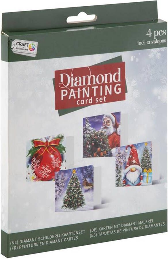 Grafix Diamond painting kerstkaarten 16x16cm 4 stuks + envelop