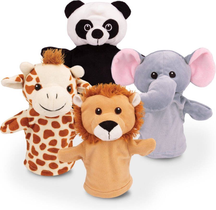 JOYA CREATIVE Handpoppen Poppenkast Poppenkastpoppen Dieren Set met Leeuw Panda Giraf & Olifant Geschikt voor Poppenkasten & Poppen