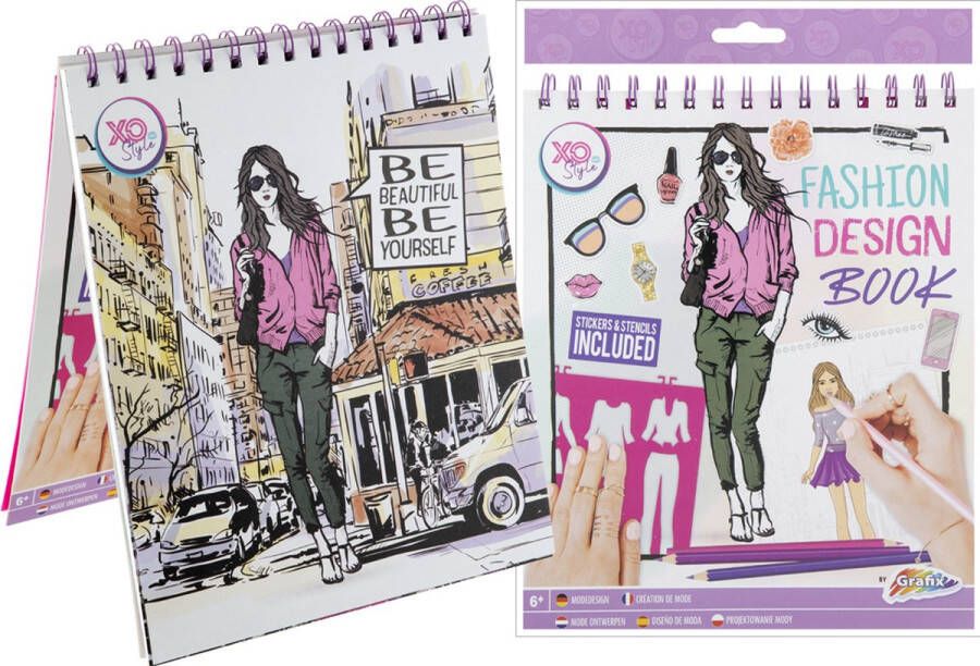 Grafix Fashion Design Book | Kleurboek Mode Ontwerpen | Inclusief stickers & stencils | Speelgoed Meisjes