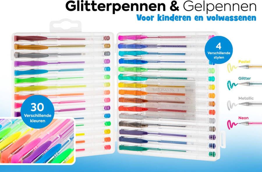 Grafix Gelpennen | 30-delig | Glitter effect | metallic effect | Neon effect | Pastel effect | gelpennen voor kinderen Tekenen voor kinderen