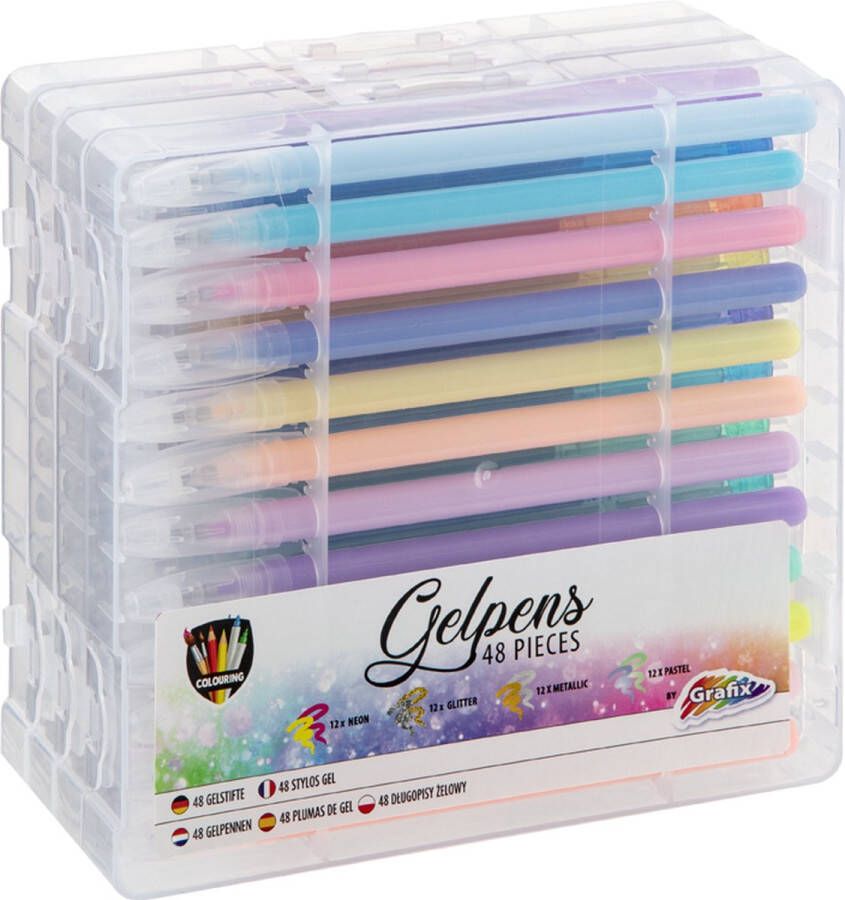 Grafix Gelpennen 48-delig | 12x neonpennen | 12x Glitterpennen | 12x Metallic pennen | 12x pastelpennen Gelpennen voor kinderen en volwassenen