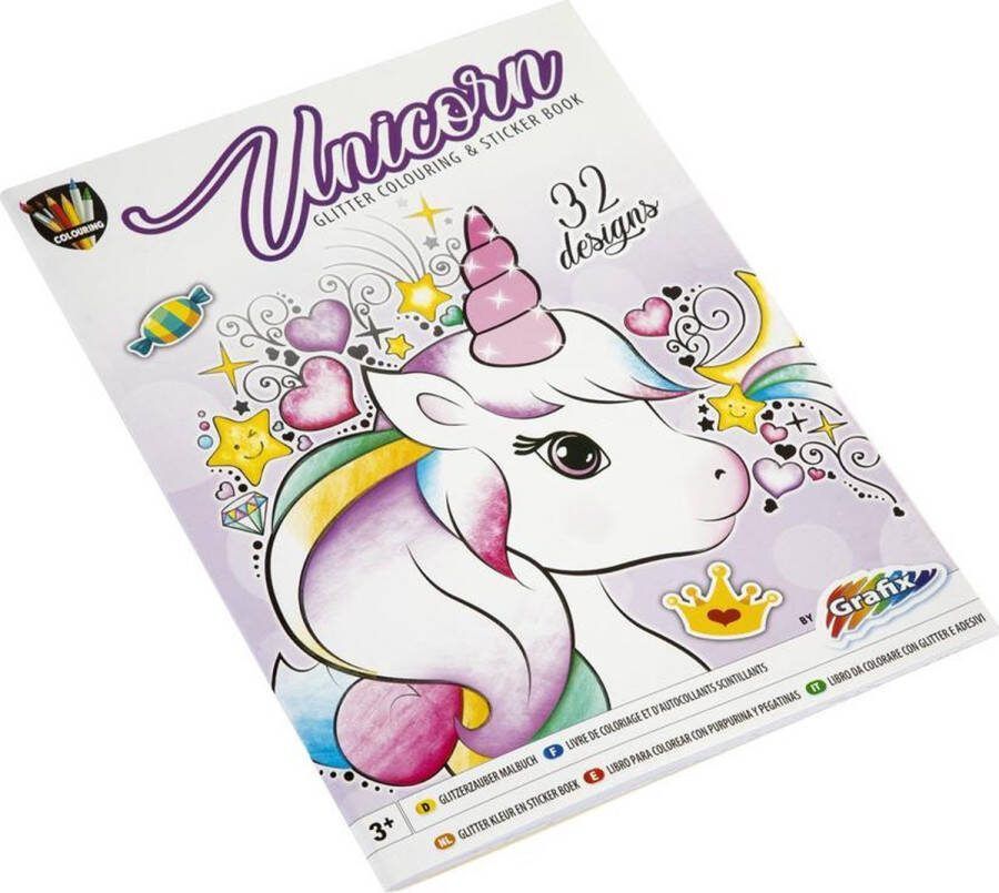 Grafix Glitter kleurboek en stickerboek Thema Unicorn