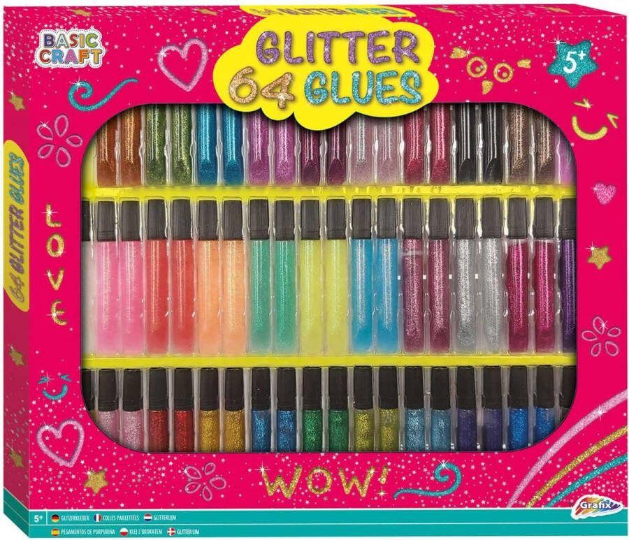 Grafix Glitterlijm | 64 tubes 32 verschillende kleuren x 2 tubes | 10 ML per tube |