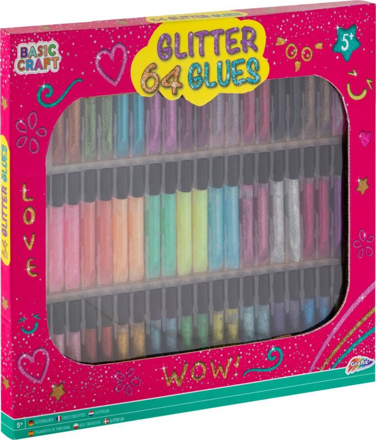 Grafix Glitterlijm | 64 tubes 32 verschillende kleuren x 2 tubes | 10 ML per tube | knutselen | speelgoed voor kinderen |