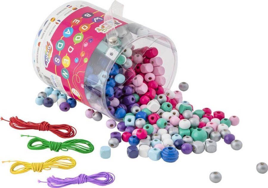 Grafix hobbykralen | in ton 286 gr met 4x rijgdraad | knutselen voor kinderen vanaf 4 jaar | Knutselset | houten kralen | kralenset