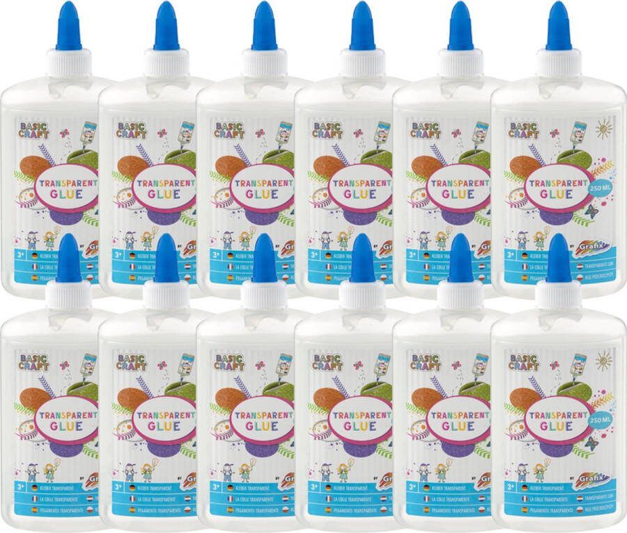 Grafix Hobbylijm Knutsellijm voor Kinderen 12 x 250ml Lijmen & Plakken met Hobbylijm Transparant Knutselen voor kinderen Hobbylijm voorraad voor scholen en knutselgroepjes