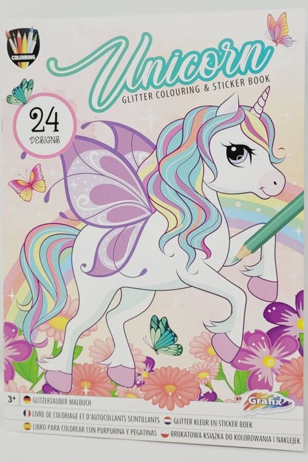 Grafix kleurboek met stickers en glitters Unicorns of Zeemeerminnen variant