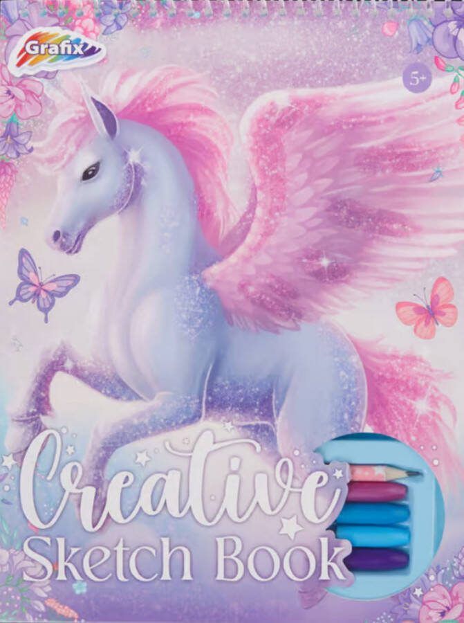 Grafix Kleurboek met stickers potlood en pennen Kleurboek unicorn Kleurboek met ringband Kleurboek voor volwassen Kleurboek meisjes Knutselen meisjes Stickers volwassenen Schetsboek Eenhoorn