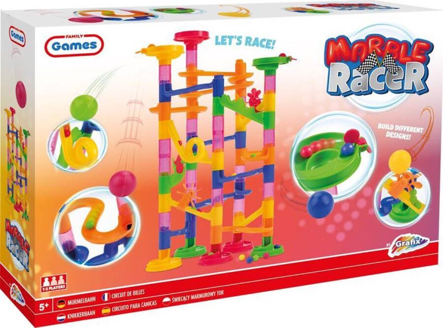 Grafix Knikkerbaan in doos 74-delig | Marble racer speelgoed voor kinderen