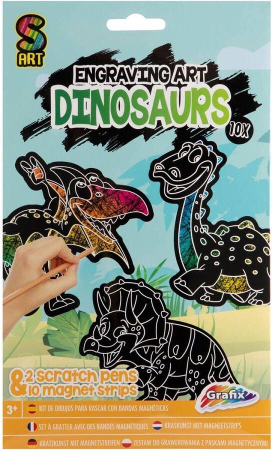 S Art Krastekeningen voor kinderen Krasset Dinosaurus Grafix Kraskunst 10 vellen 2 Scratch Pennen Scratch Art