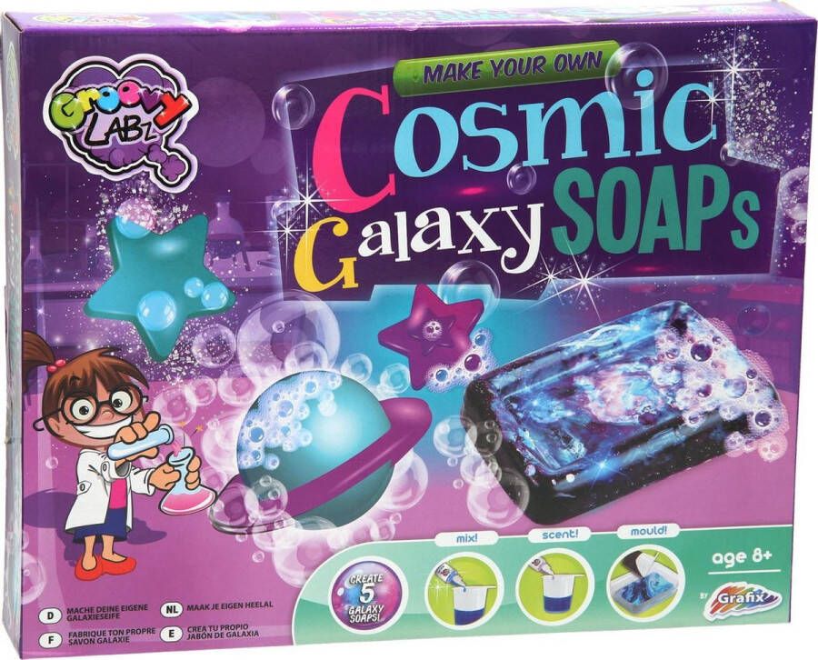 Grafix Maak je eigen zeep maken | Make your own Cosmic galaxy soaps | zeepjes maken totaal 5 heelal zeepjes maken Bath bombs