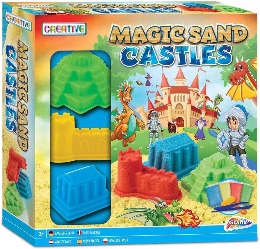 Grafix Magisch Zand Maak Je Eigen Zandkastelen Inclusief 3 Kasteelvormen & Vormgereedschappen Kleuren Blauw Geel Rood Groen Sensorisch speelzand