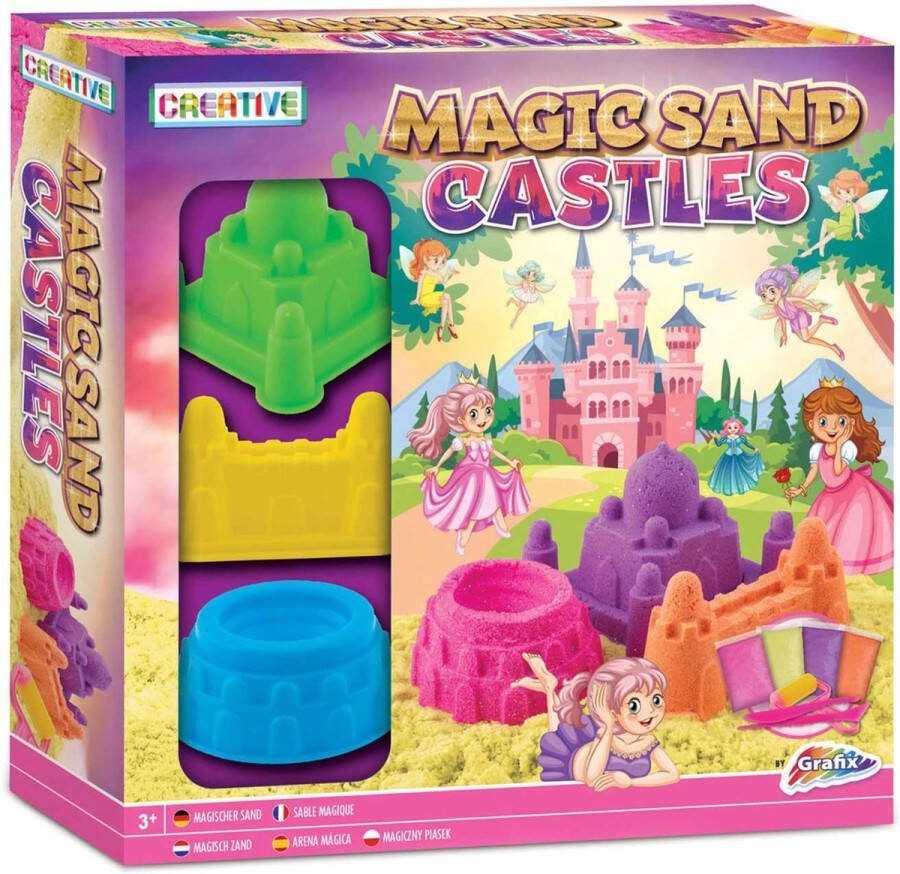 Grafix Magisch Zand Maak Je Eigen Zandkastelen Inclusief 3 Kasteelvormen & Vormgereedschappen Kleuren Roze Geel Paars Oranje Sensorisch speelzand