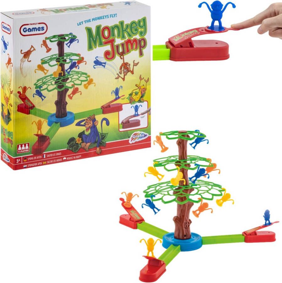 Grafix Monkey Jump Actiespel | spelletjes voor kinderen | behendigheidsspel | geschikt voor 1 tot 3 spelers