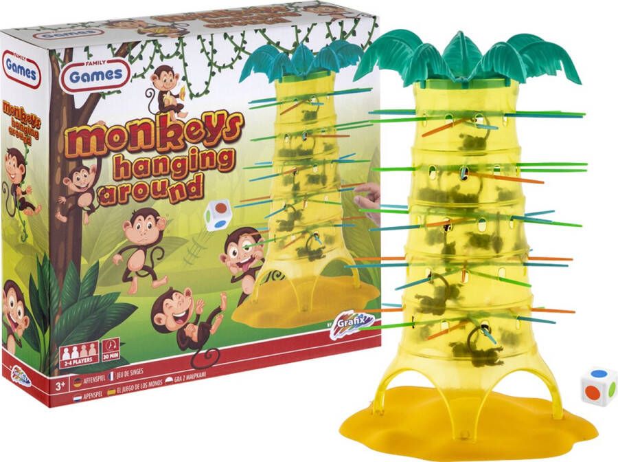 Grafix Monkeys Hanging Around | Vallende Aapjes | Actiespel | Spelletjes voor kinderen | Behendigheidsspel Geluksspel | Geschikt voor 2 tot 4 spelers