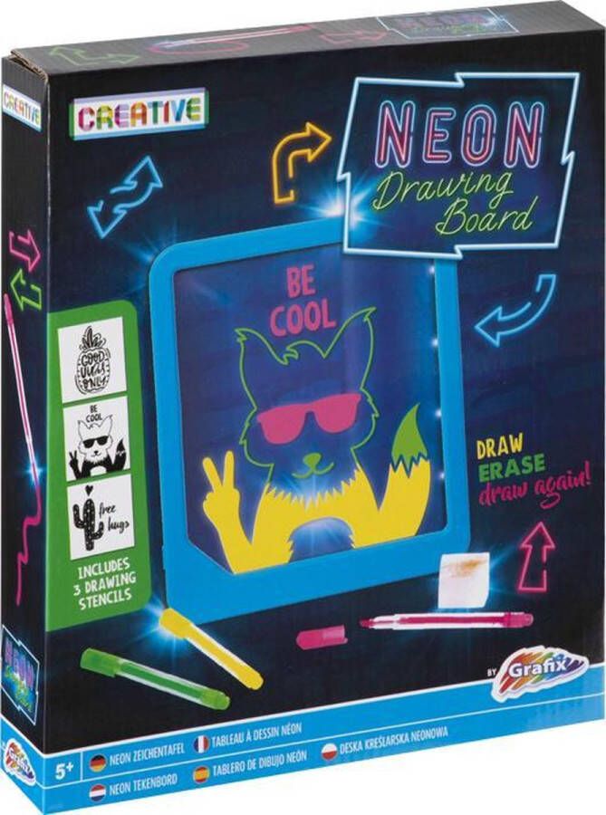 Grafix neon tekenbord |inclusief 3 overtrek stencils & neonpennen speelgoed voor kinderen tekenbord kinderen