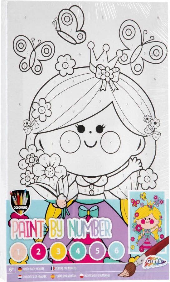 Grafix Schilderen op nummer voor kinderen | Thema Prinses | Afmeting A4 inclusief verf + penseel