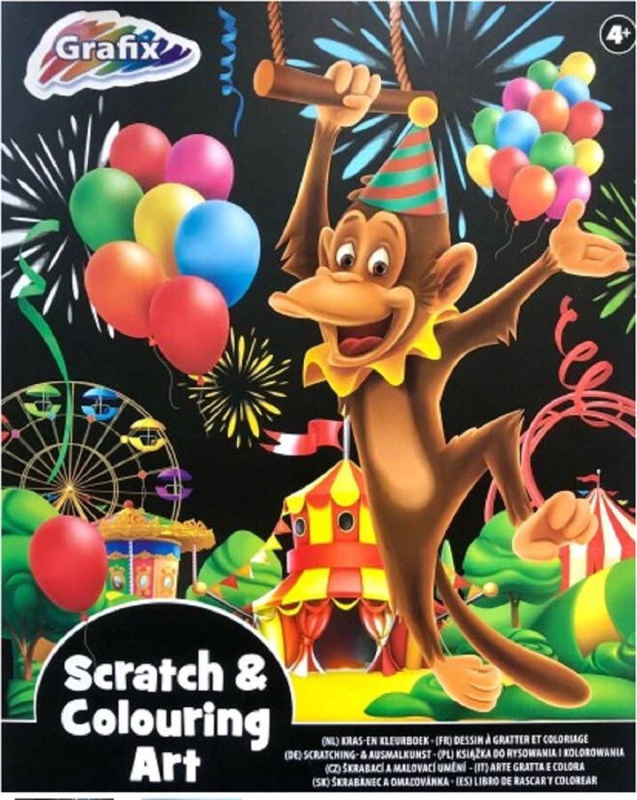 Grafix Scratch en colouring art Kras en kleurboek Aap