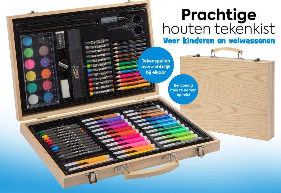 Grafix Tekendoos 86-delig Creativiteitsdoos voor kinderen Kleuren Schminken tekenen Knutselen