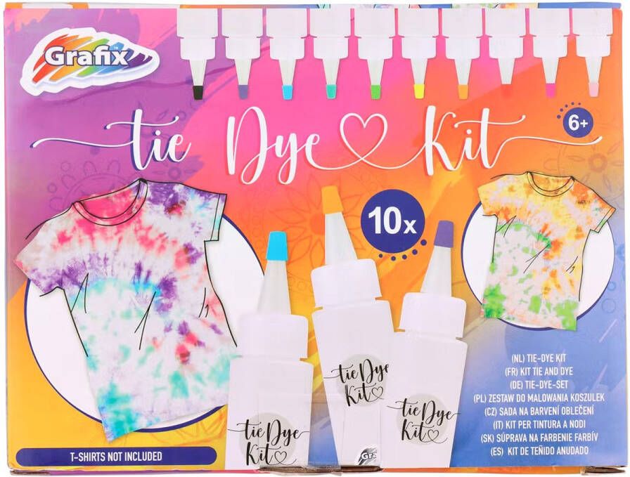 Grafix Tie Dye kit met 10 Kleuren | Tiedye DIY | Knutselen | Tie Dye Verf | Shirt Verven | Sokken | Kleuren | Paint