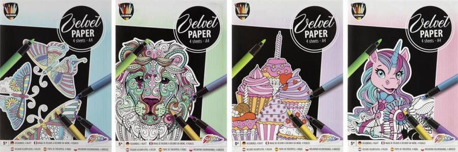 Grafix Velvet papier | 16 kleurplaten | Formaat A4 | Zwart wit illustraties kleuren voor kinderen