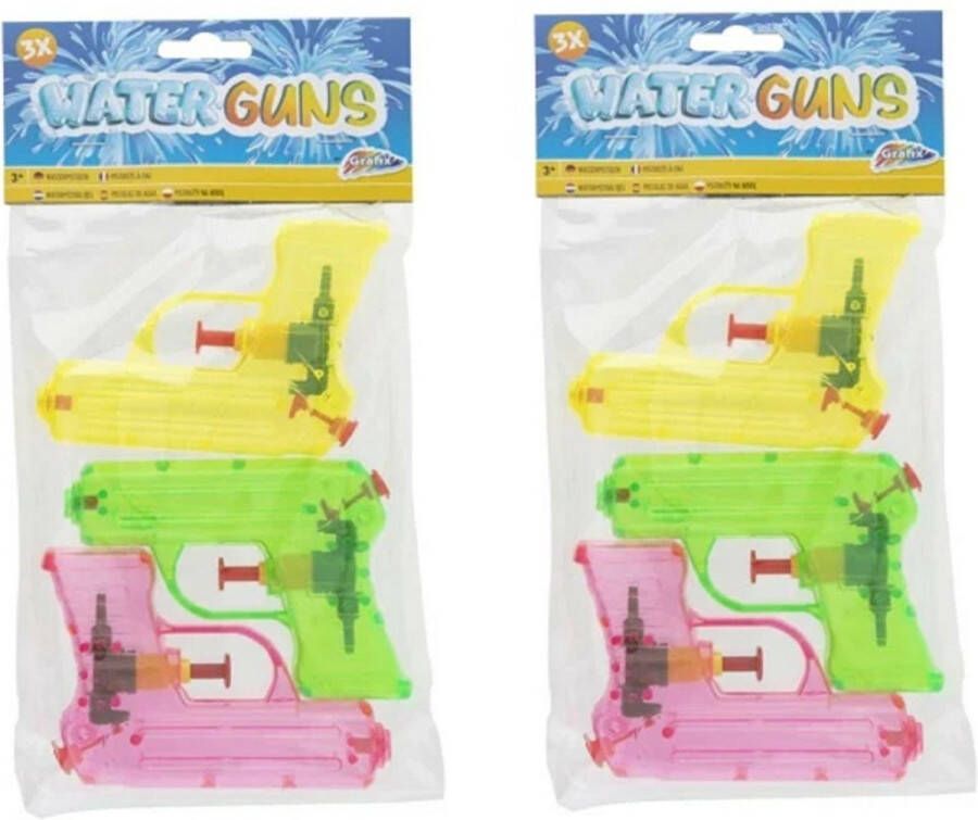 Grafix Waterpistooltje waterpistool 6x klein model 11 cm geel groen roze Waterpistolen