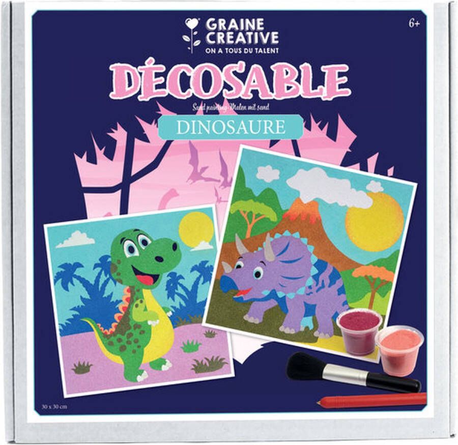 Graine Créative DIY-Kunstwerkset Decosand| Dinosaurus 30x30 cm | 2 stuks