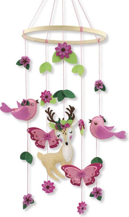 Graine Créative DIY-Naaiset Vilt Hobbypakket Vilt| Mobiele Hanger natuur (roze) 20x68 cm
