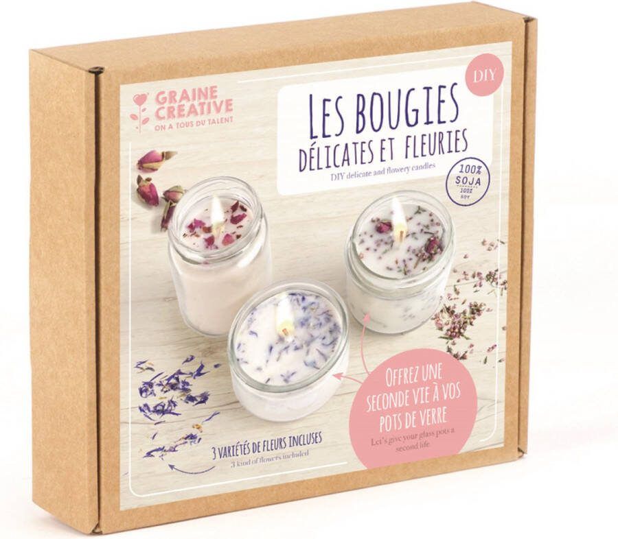 Graine Créative Doe-het-zelf Hobbypakket DIY-Kit Candle making Maak je eigen droogbloemen kaarsen met verfijnde bloemengeur