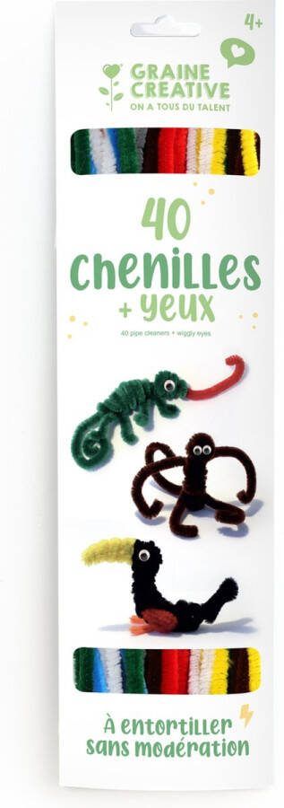 Graine Creative GC Chenilledraad Set met Wiebelogen 40 stuks Basiskleuren
