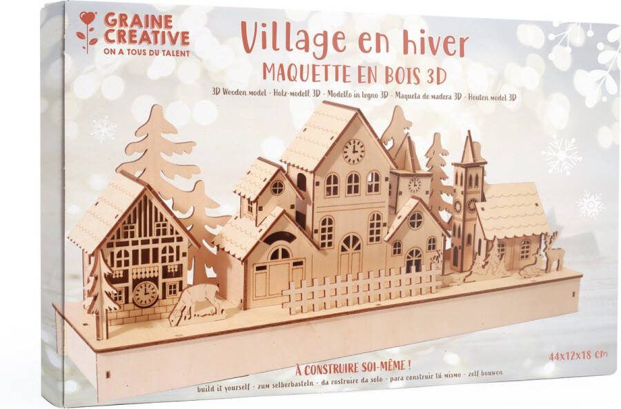 Graine Creative GC Houten DIY Miniatuur Set Winter Dorp 44x12x18 cm