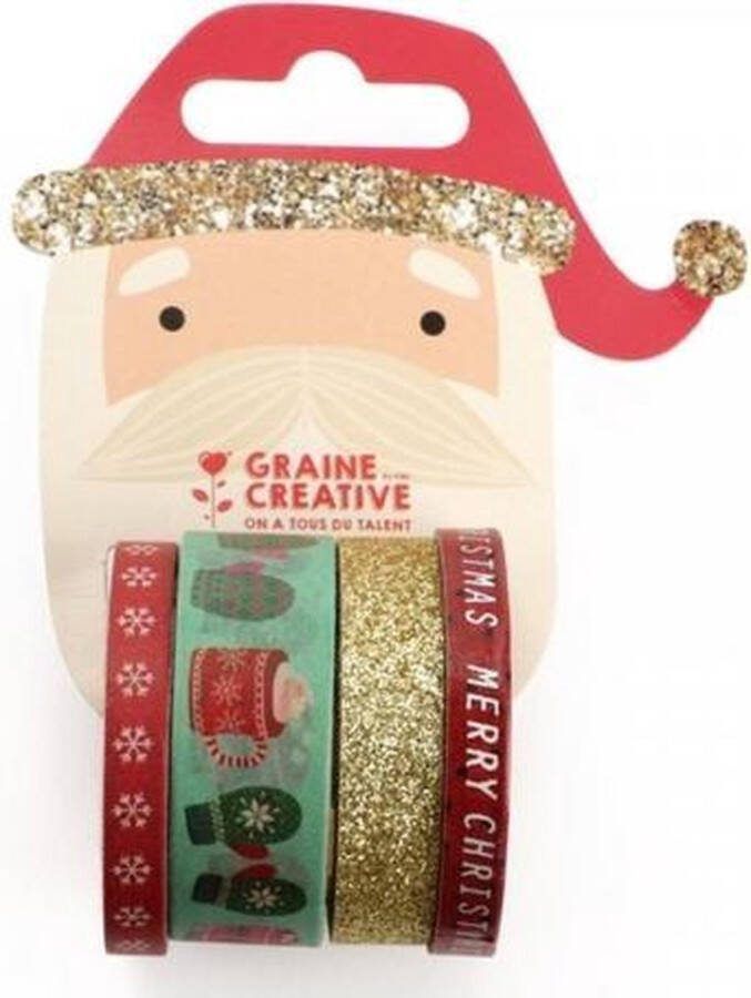 Graine Creative GC Washi Masking Tape Kerst 4 stuks