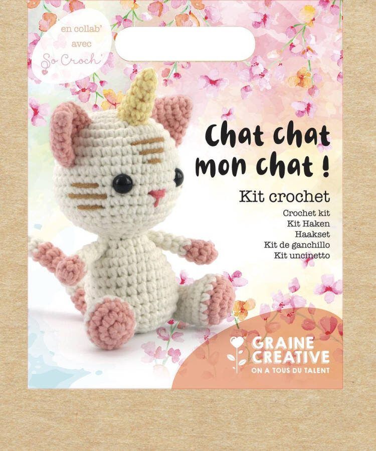 Graine Créative Haakpakket Eenhoorn-Kat Doe-het-zelf Haakset Chat Mon Chat 15 cm