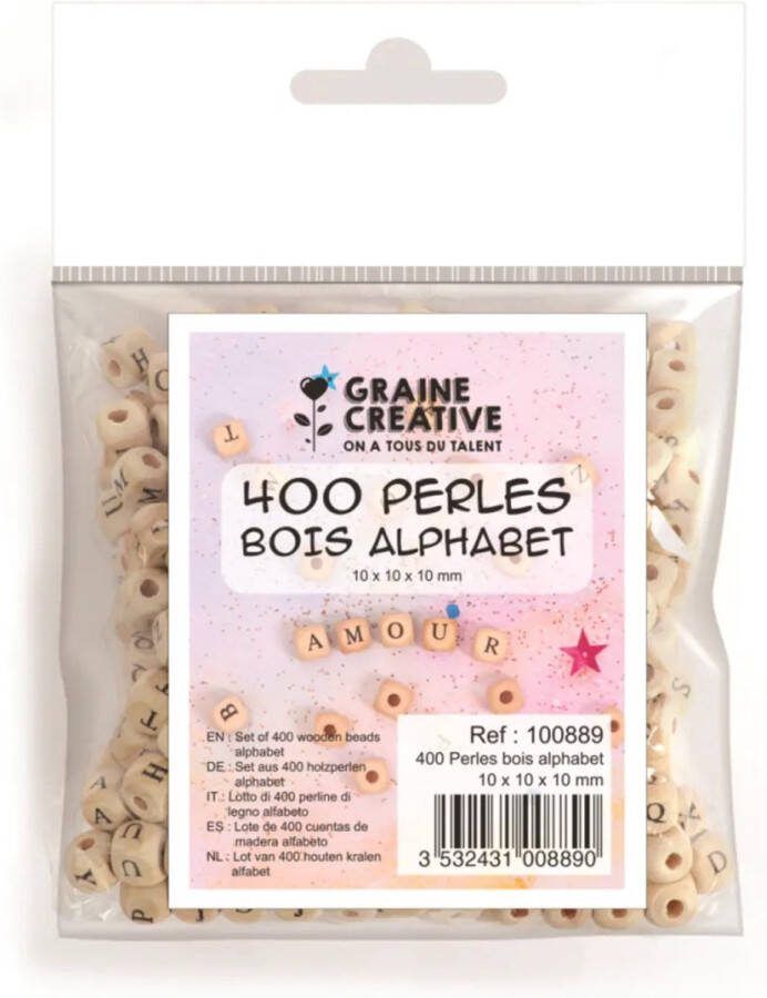 Graine Créative GC Houten Alfabet Letter Kralen 10 mm 400 stuks