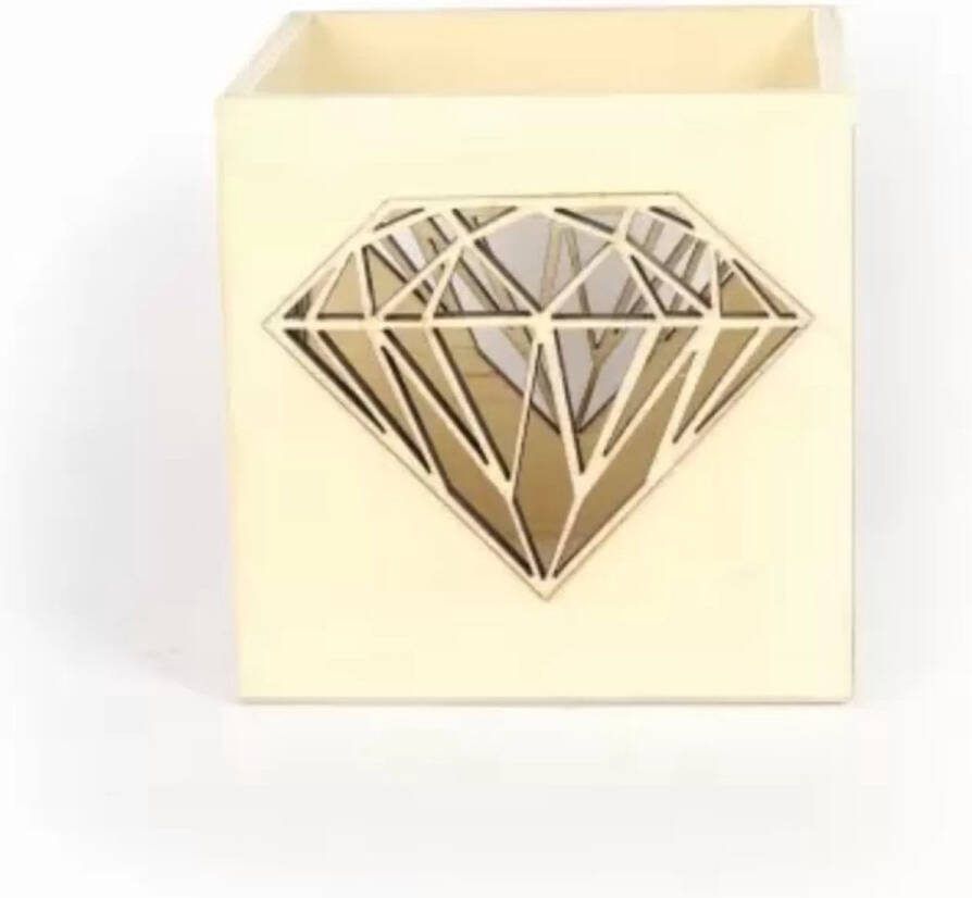 Graine Creative GC Houten Theelichthouder Diamant 10x10x10 cm