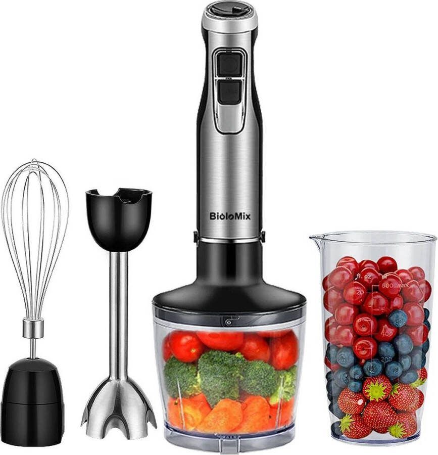 Gran Vida 4-in-1 Staafmixer Set Blender Smoothiemaker & Handmixer 500ml Hakkom 600ml Mengbeker Garde & Roestvrijstalen IJsmes