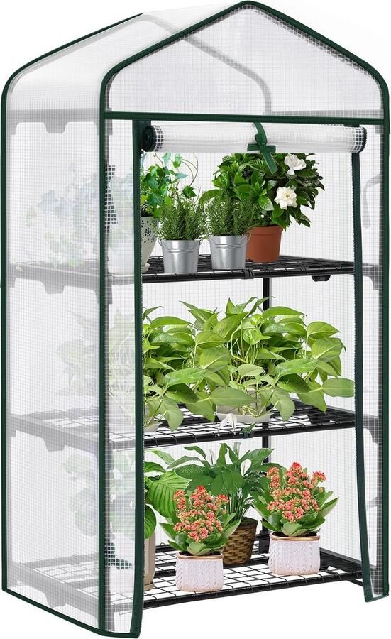 Gran Vida Compacte Tuinkas met Oprolbare Deur 3 Metalen Planken UV- & Weerbestendig PE Zeil Ideaal voor Tuin Balkon & Patio