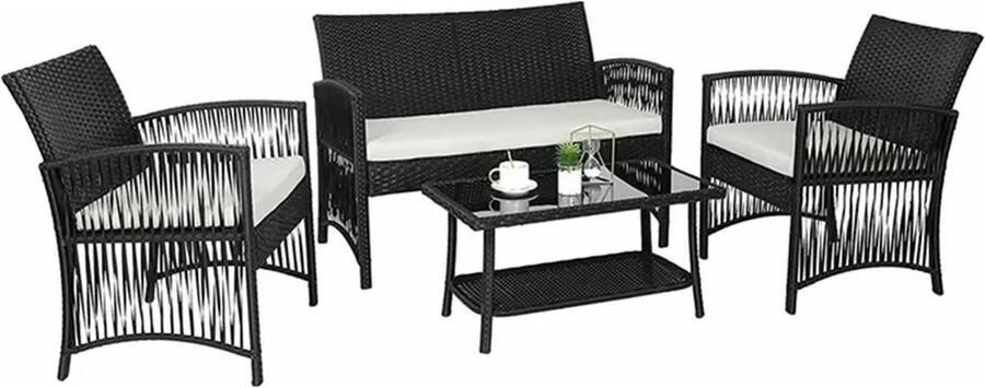 Gran Vida Tuinset Inclusief Tweezitsbank en Enkele Stoelen Comfortabele Kussens Flexibele Opstelling Zwart