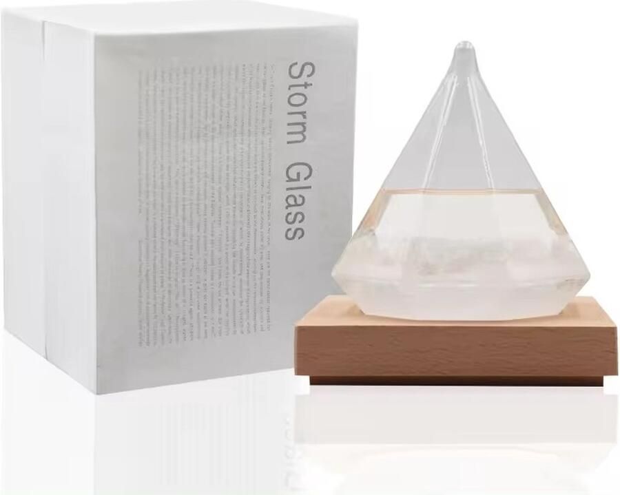 Grandioss Stormglas Donderglas Barometer Weerglas Weerstation Weervoorspeller Voorspelt het Weer Incl. Houten Standaard ø 8 x 11 cm