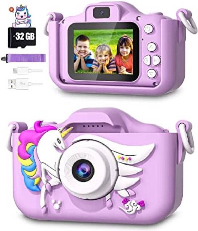 Gratyfied Digitale Kindercamera Kinderfototoestel Kindercamera Digitaal met 32GB micro SD kaart Paars