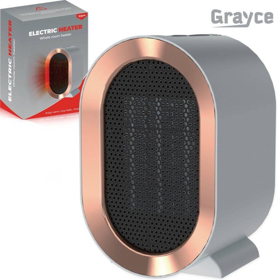 Grayce Elektrische Mini Heater – Elektrische kachel – Heater voor binnen – Kachelventilator – Elektrische verwarming – Desktop heater – 800 1200 WATT Grijs